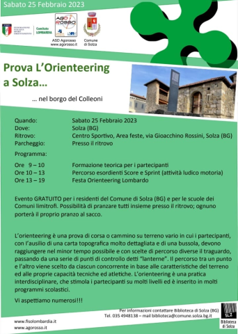 Orienteering - Sabato 25 febbraio 2030 ore 09:00 presso l’Area Feste del Centro Sportivo di Solza BG in via Rossini - Evento gratuito aperto a tutti
