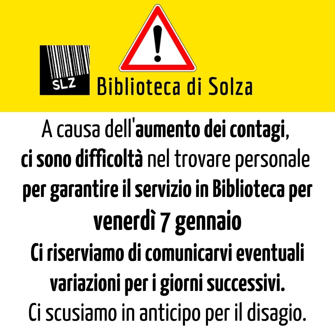 Avviso!!! Biblioteca chiusa venerdì 7 gennaio