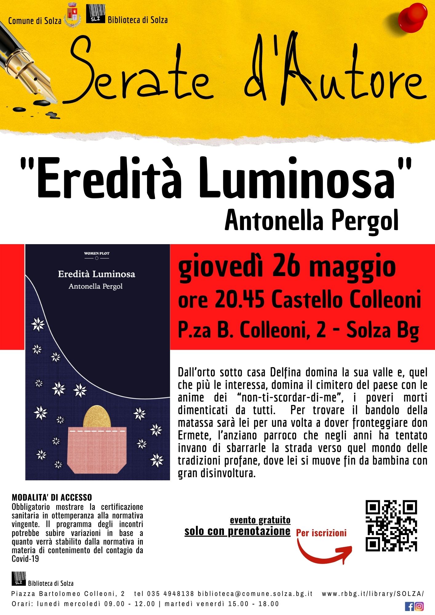 Serate d’Autore: Antonella Pergol “Eredità Luminosa” Giovedì 26/05