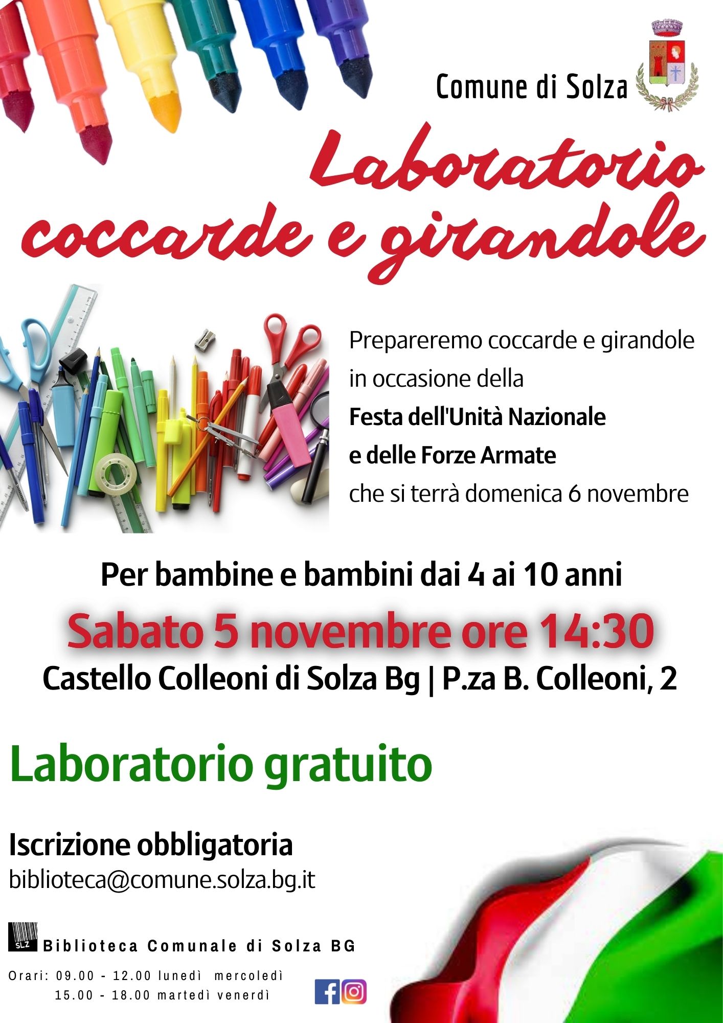 Laboratorio coccarde e girandole | Sabato 5 novembre ore 14:30 Castello Colleoni