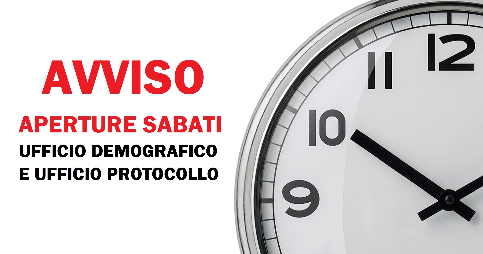 Aperture del sabato degli uffici Demografico e Protocollo - mese di LUGLIO