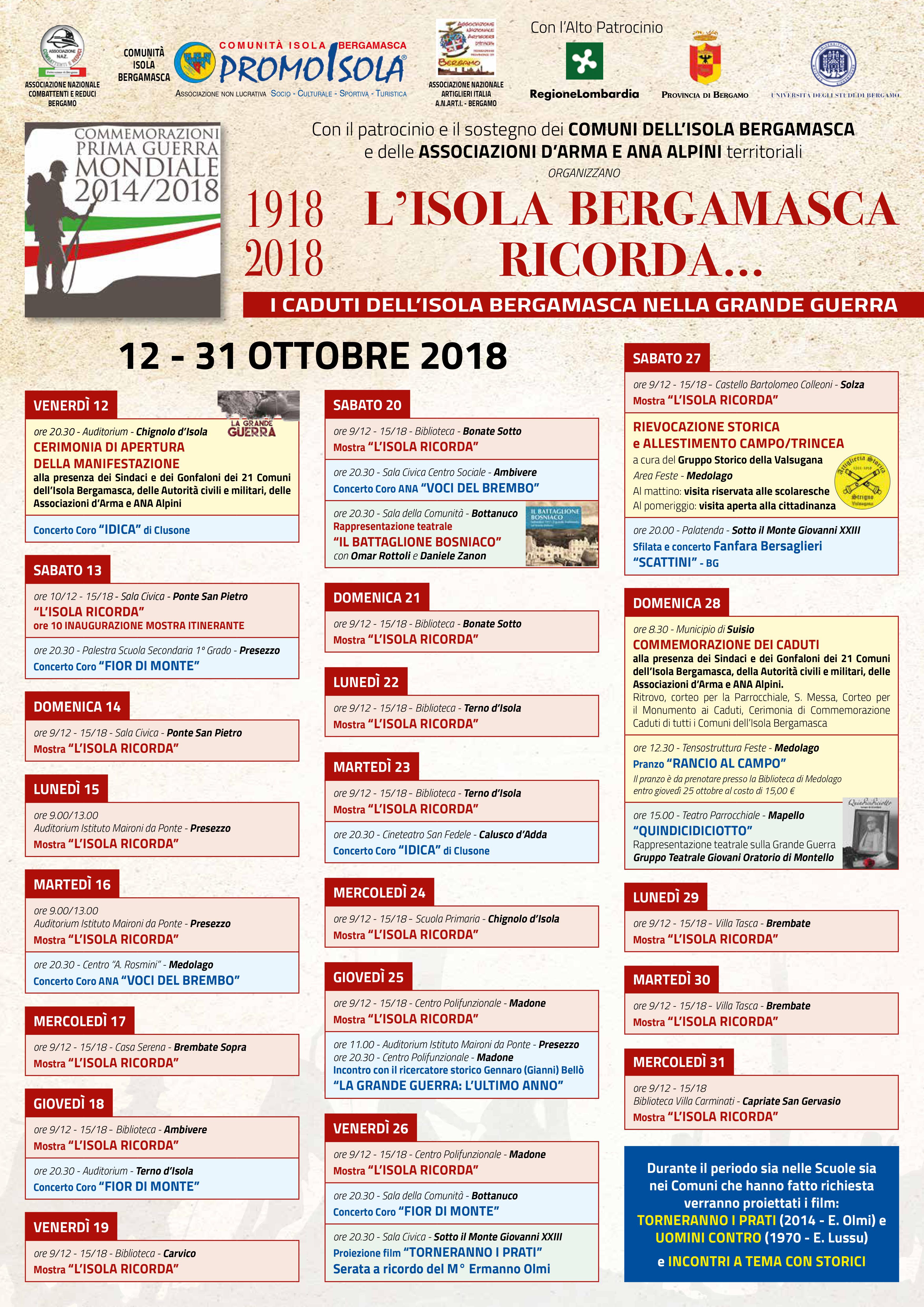 L'Isola ricorda i caduti dell'Isola bergamasca nella grande guerra