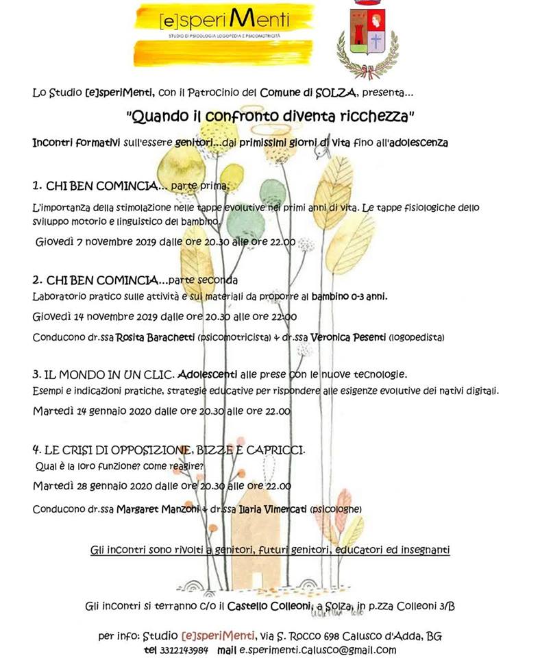 [e]speriMenti: incontri formativi gratuiti sull'essere genitori... dai primissimi giorni di vita fino all'adolescenza presso il Castello Colleoni