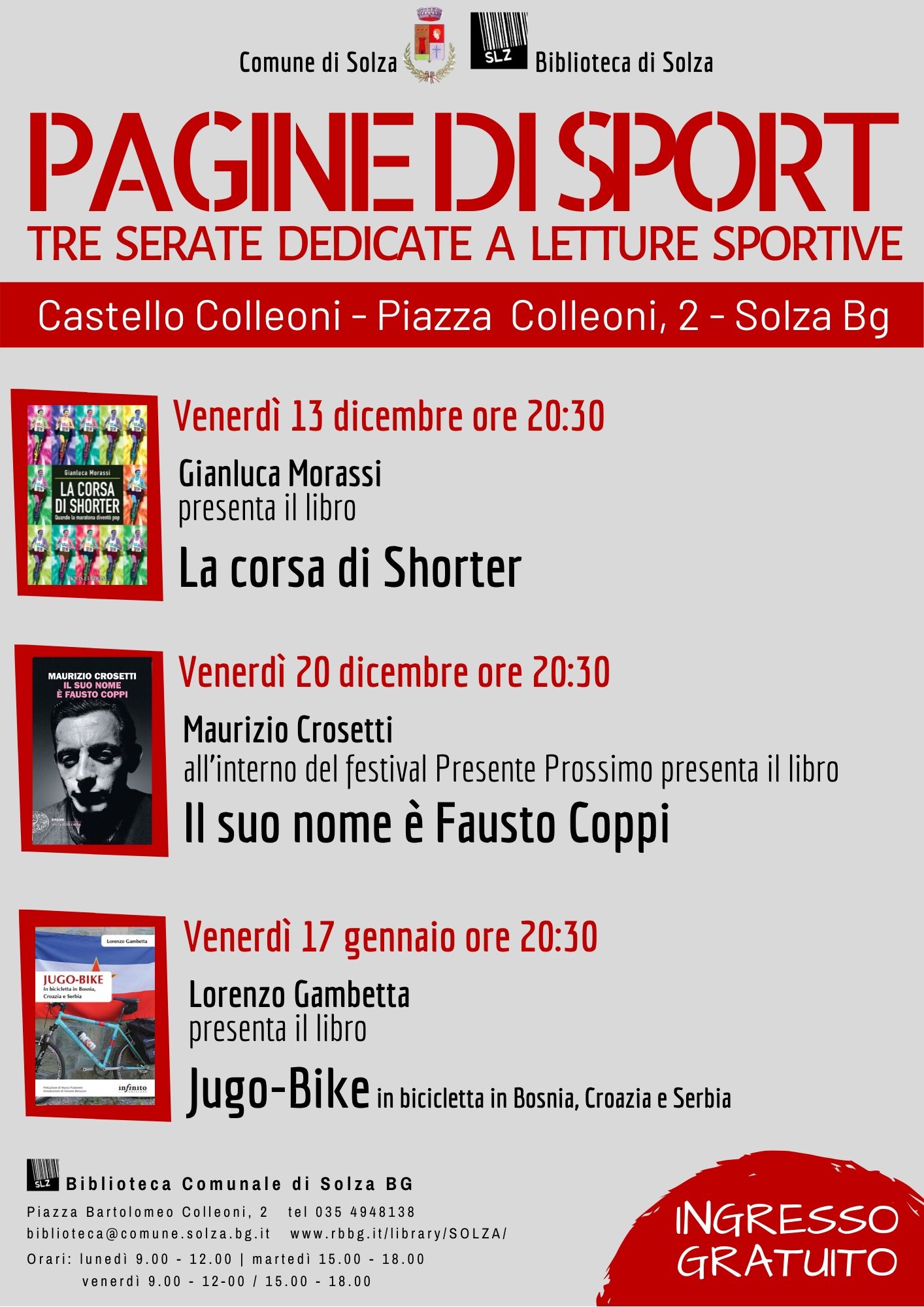 Pagine di Sport - tre serate dedicate a letture sportive in biblioteca - ingresso libero 