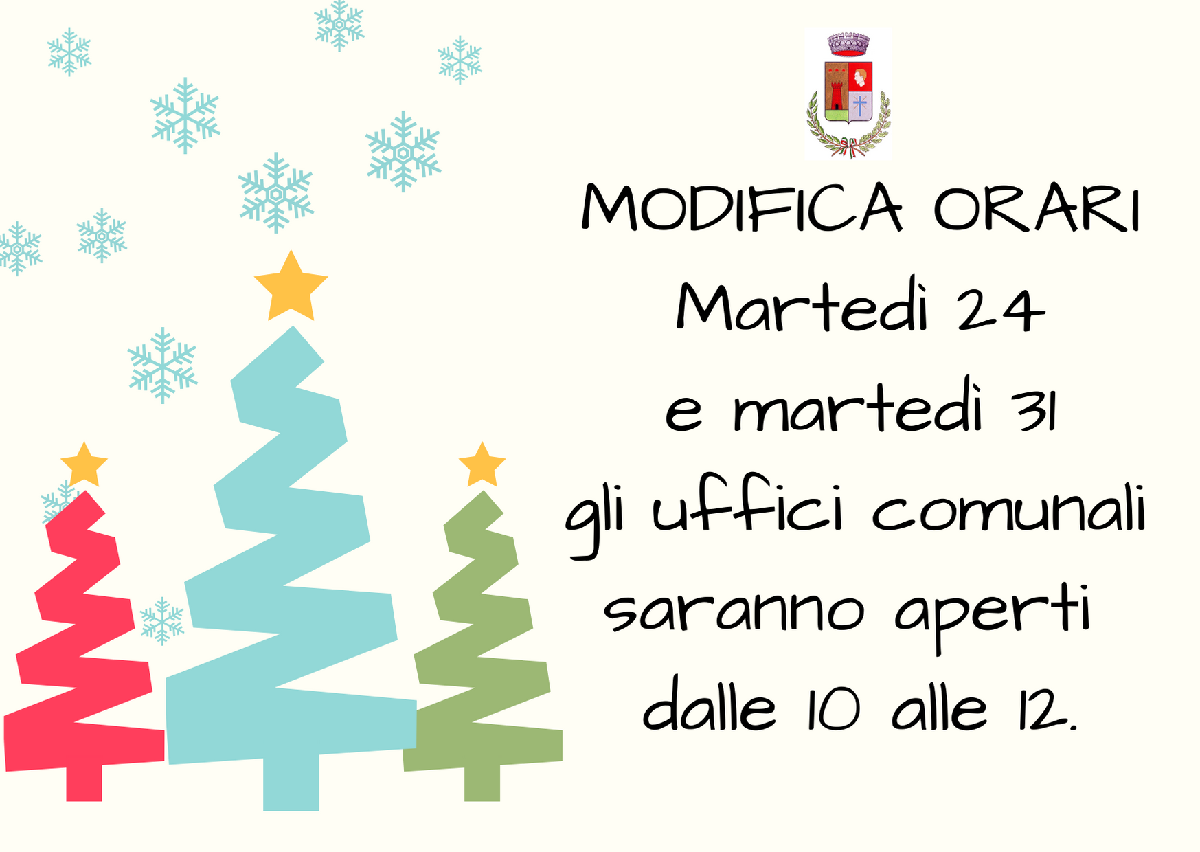 Modifica orari uffici comunali - Festività natalizie 2019