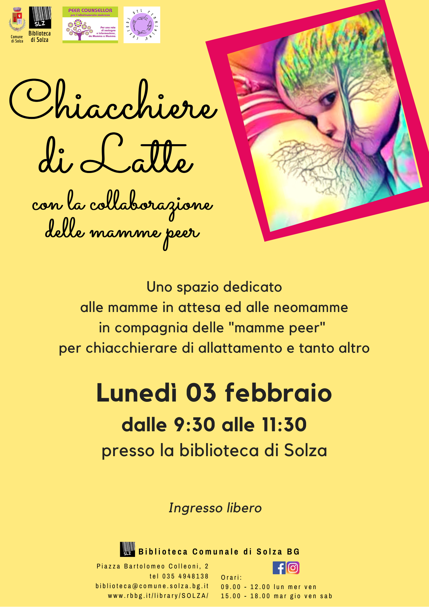 Chiacchiere di Latte lunedì 03 febbraio dalle ore 9.30 alle ore 11.30 in biblioteca - ingresso libero