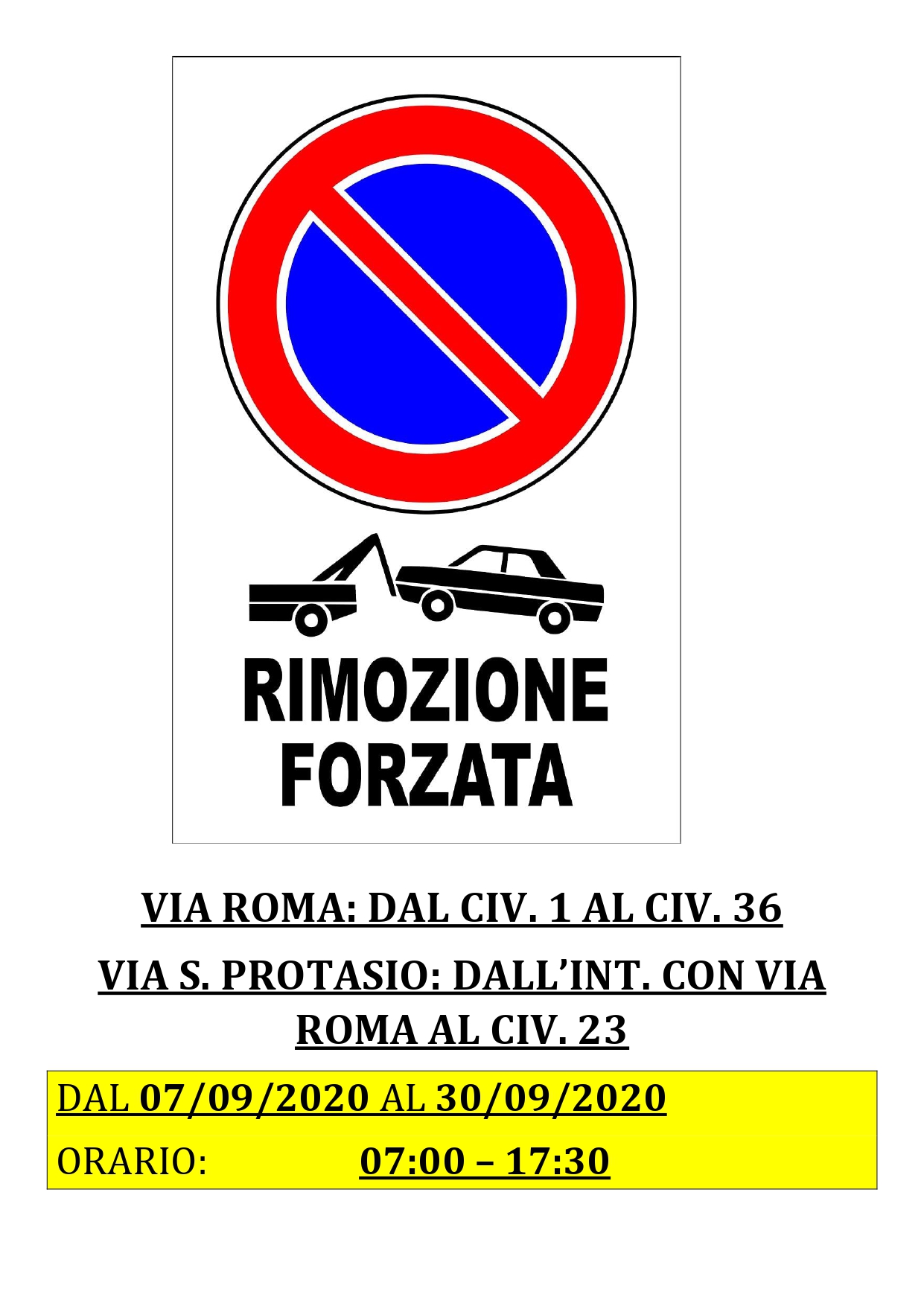 Divieto di sosta in via Roma e via San Protasio