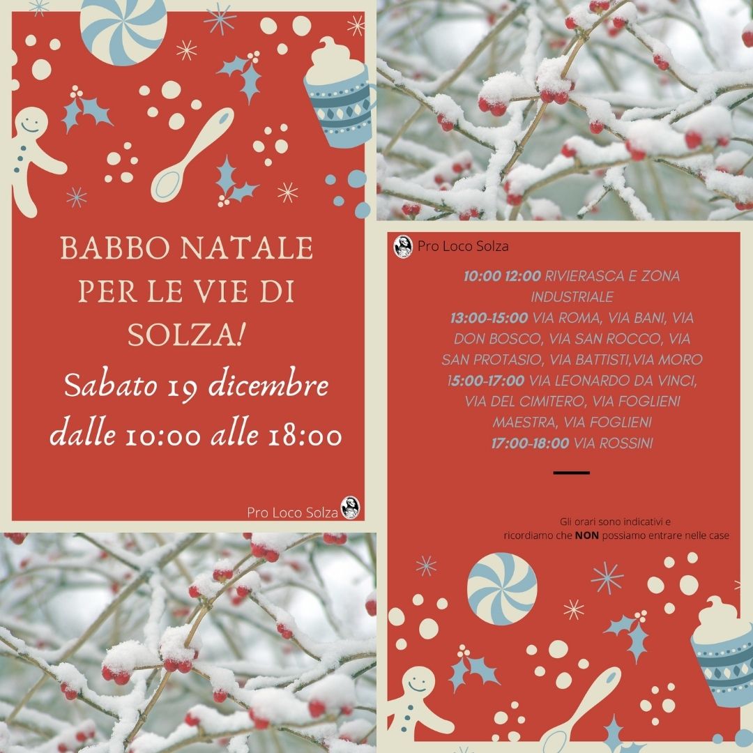 Babbo Natale per le vie di Solza - Sabato 19 dicembre dalle 10:00 alle 18:00