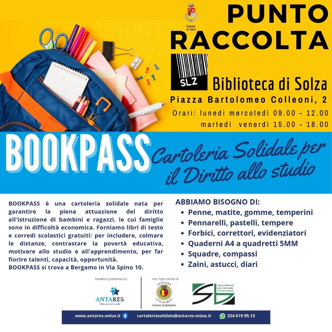 BOOKPASS Cartoleria Solidale per il Diritto allo studio - Punto raccolta Biblioteca di Solza