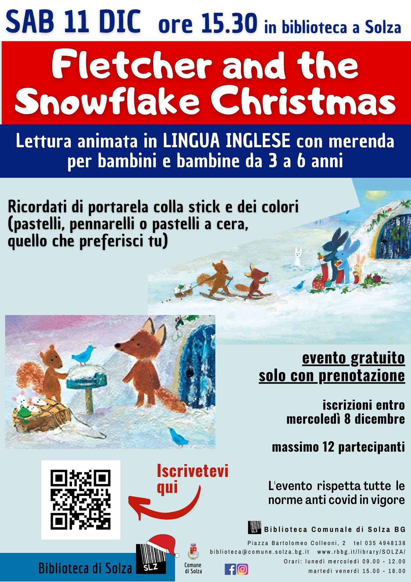 Fletcher and the Snowflake Christmas -Lettura animata in lingua inglese per bambini e bambine da 3 a 6 anni Sabato 11 dicembre ore 15.30 in biblioteca a Solza