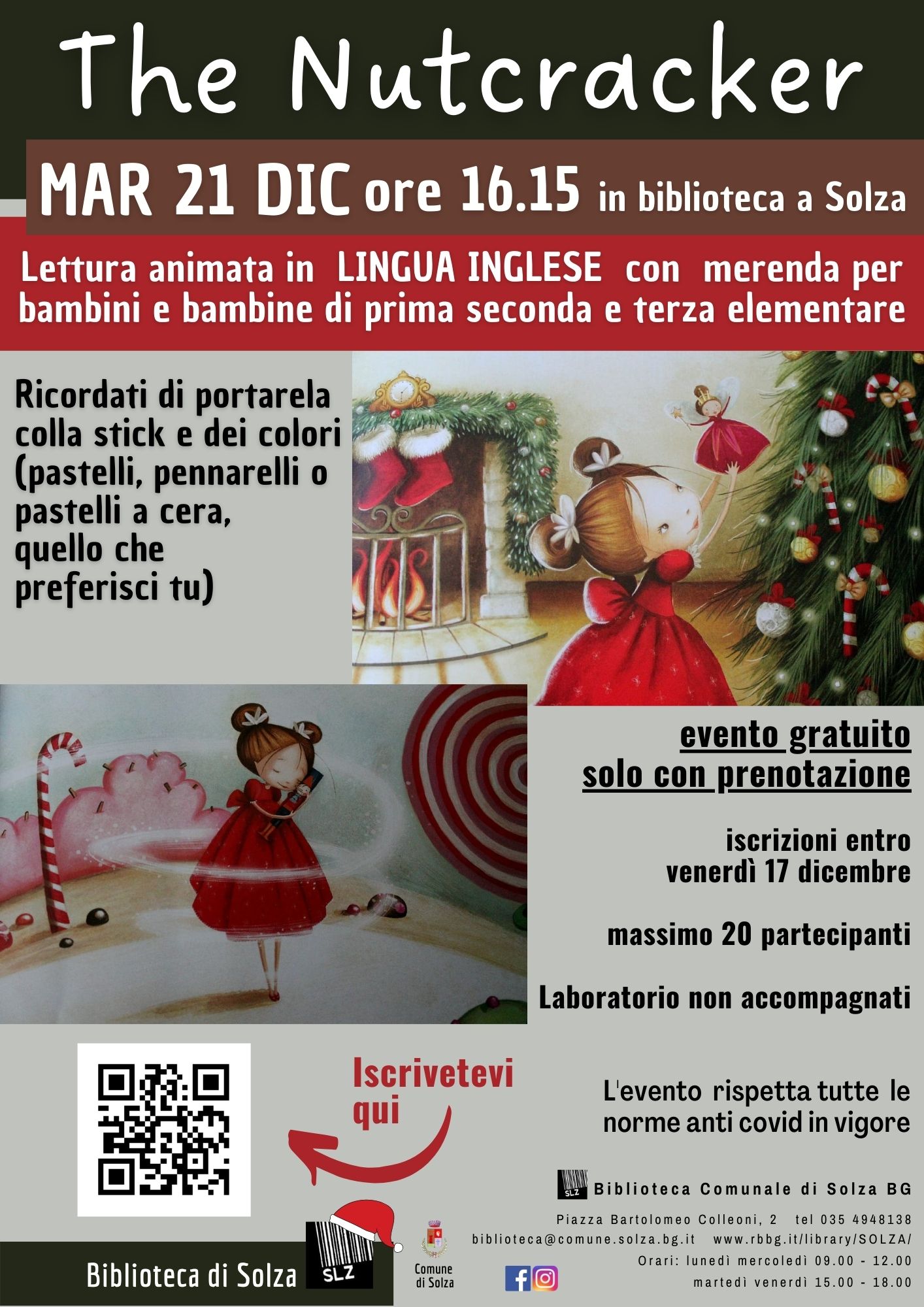 THE NUTCRACKER - Lettura animata in lingua inglese per bambini e bambine dalla prima alla terza elementare Martedì 21 dicembre ore 16.15 in biblioteca a Solza - prenotazione obbligatoria